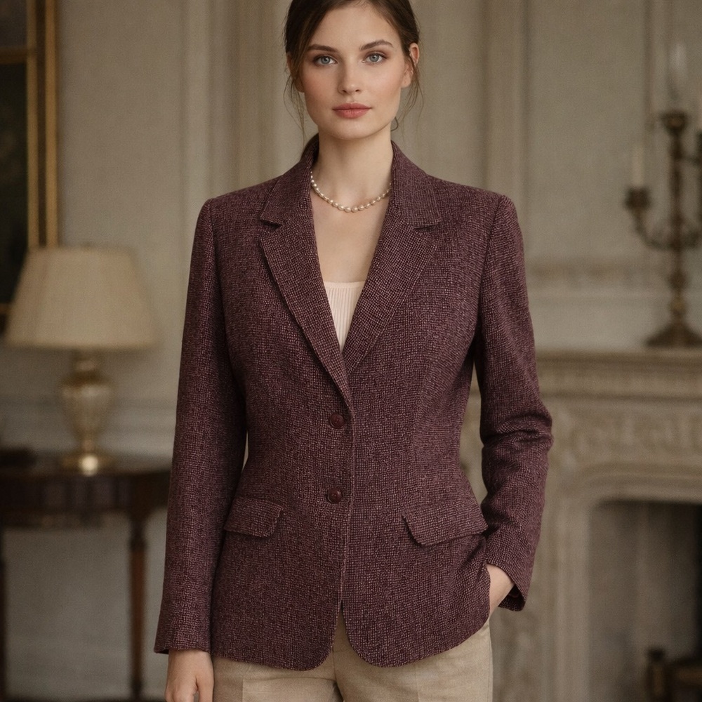 Vintage 1970s Union Made Wool Tweed Blazer Dusty Purple Micro-Check – M